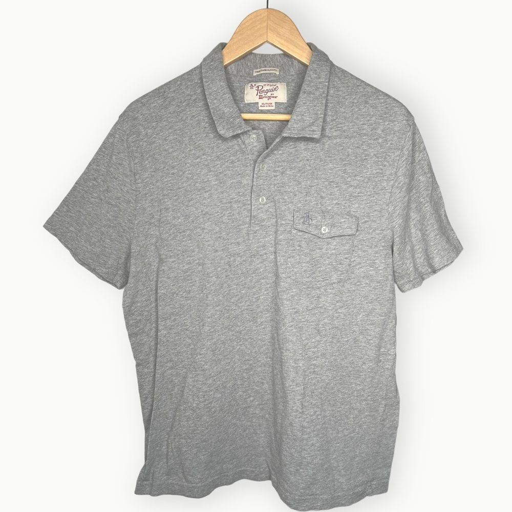 Penguin Heritage Slim Fit Short Sleeve 100% Cotton Gray Pocket Polo Shirt. XL.